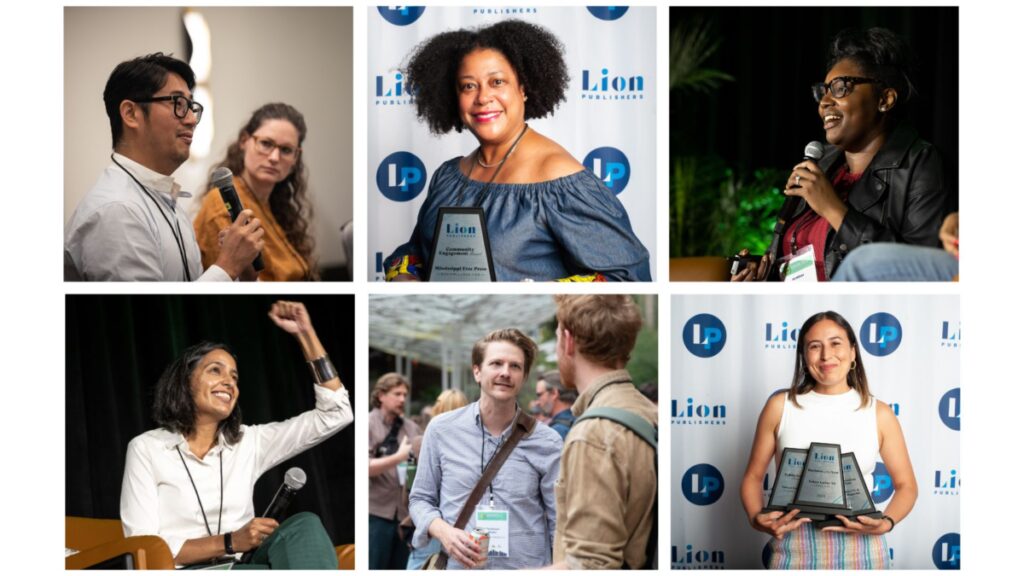 A collage of photographs depicting participants of the 2022 Independent News Sustainability Summit and winners of the 2022 LION Awards.